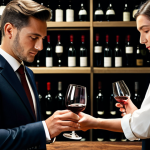 A professional sommelier in a modest, dark professional suit and white shirt, with a tasting cup, carefully pouring a glass of structured red wine into a crystal wine glass. The scene is set in a sophisticated, dimly lit wine cellar with rows of aged wine bottles visible in the background. The sommelier's expression is focused and contemplative, highlighting the rich color of the wine. Professional photography, cinematic lighting, natural body proportions, well-formed hands, correct proportions, perfect anatomy, high quality, highly detailed, fully clothed, appropriate attire, modest clothing, safe for work, appropriate content, professional, family-friendly.