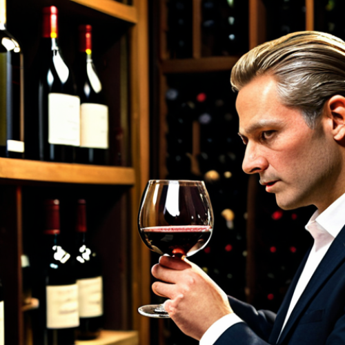 **

"A sommelier, fully clothed in appropriate attire, professionally examining a glass of red wine in a dimly lit wine cellar, surrounded by stacked wine bottles. Focus on the sommelier's attentive expression and the wine's color. Safe for work, appropriate content, perfect anatomy, natural proportions, professional photography, high quality."

**