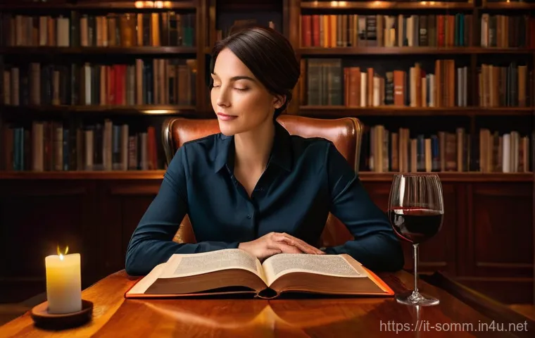 소믈리에의 워라밸 관리 - **Prompt 1: A sommelier's peaceful evening of personal reflection.**
    A sophisticated female somm...