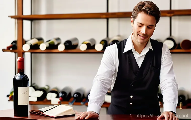 소믈리에 필기시험 준비 팁 - **Prompt:** A focused young sommelier student, fully clothed in smart casual attire including a neat...