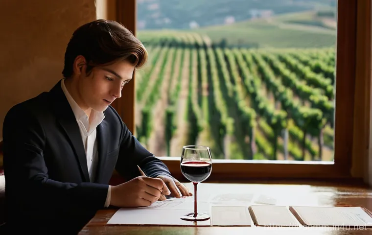 소믈리에 자격증 시험 접수 방법 - **Prompt:** "A dedicated young Italian sommelier student, either male or female, meticulously studie...