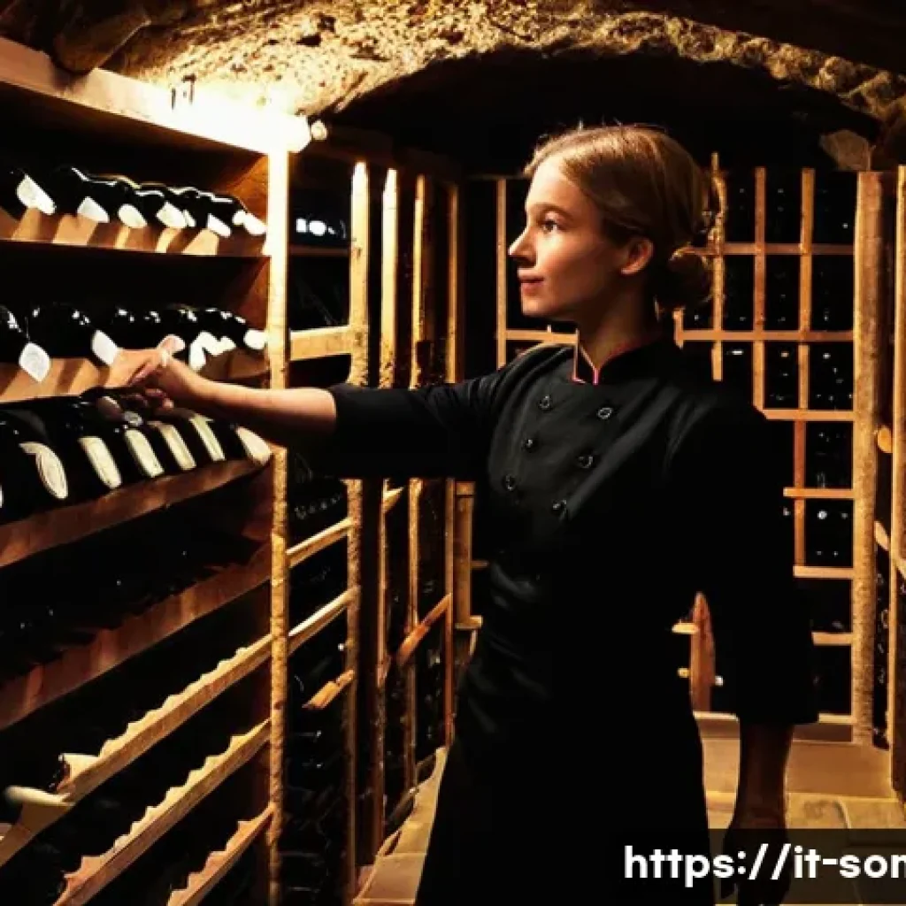 와인 매장 아르바이트 경험기 - **Prompt:** A warmly lit, ancient-looking underground wine cellar, a "secret caveau" with stone wall...