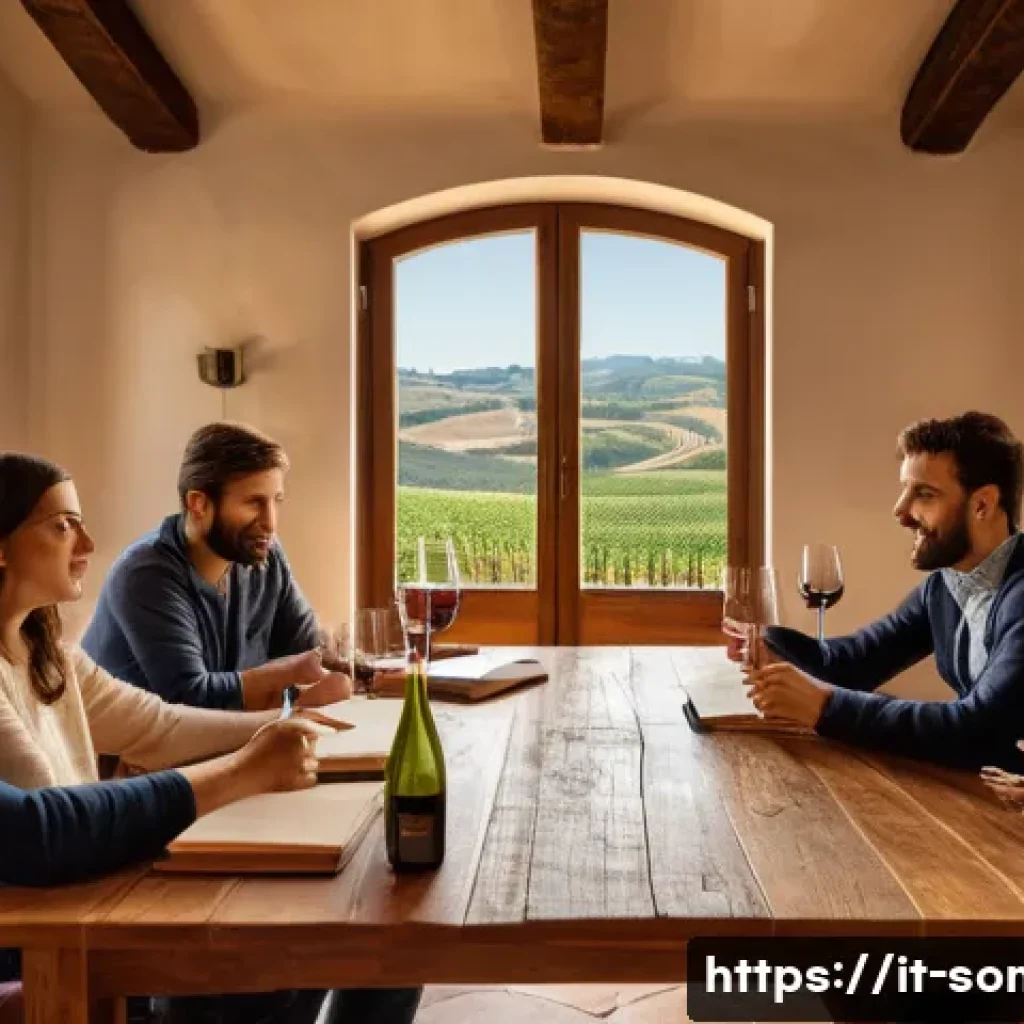 소믈리에 시험을 위한 스터디 모임 - A cozy, well-lit study room in an Italian home with a small group of young adult friends gathered ar...
