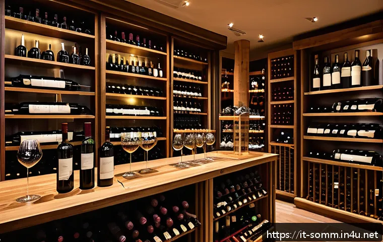 와인 구매 시 주의할 점 - A sophisticated Italian wine shop interior showcasing shelves filled with diverse Italian wines labe...