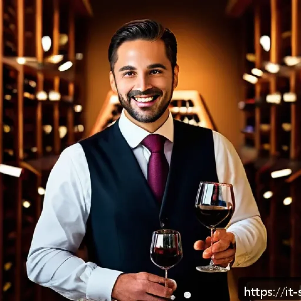 소믈리에 취업 인터뷰 질문 모음 - A professional sommelier in an elegant Italian restaurant setting, dressed in formal attire includin...