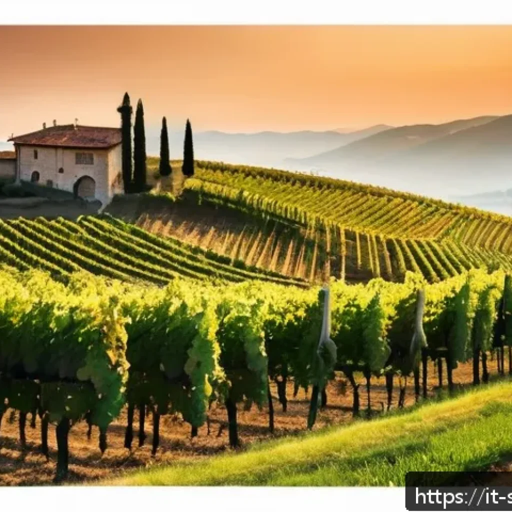 와인 산지별 생산량과 특징 - A picturesque vineyard landscape in the Langhe region of Northern Italy during golden hour, featurin...