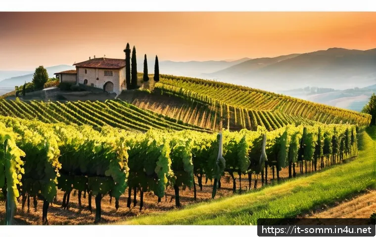 와인 산지별 생산량과 특징 - A picturesque vineyard landscape in the Langhe region of Northern Italy during golden hour, featurin...