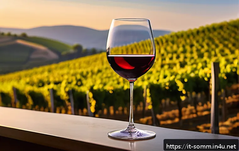 소믈리에가 사용하는 와인 용어집 - A sophisticated wine tasting scene set in an elegant Italian vineyard terrace during golden hour, fe...