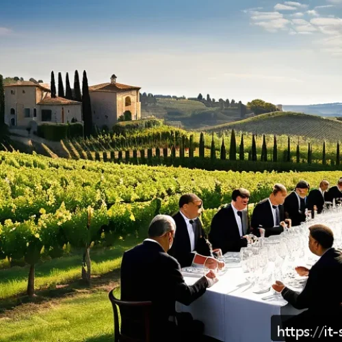 Home 30 와인 품평회 참여 경험담 - A sophisticated wine tasting competition scene set in an elegant Italian vineyard estate during gold...