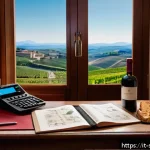 Home 23 소믈리에 시험 준비 전략 세우기 - A cozy study room with an Italian sommelier candidate sitting at a wooden desk covered with colorful...